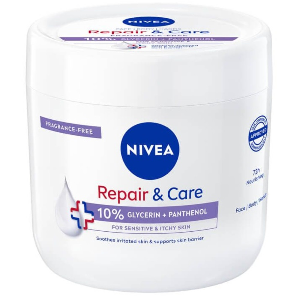 НИВЕА REPAIR & CARE 10% GLYCERIN + PANTHENOL мултифункционален крем за лице ръце и тяло за чувствителна кожа 400 мл - Грижа за лицето и тялото НИВЕА REPAIR & CARE 10% GLYCERIN + PANTHENOL мултифункционален крем за лице ръце и тяло за чувствителна кожа 400 мл - Грижа за лицето и тялото
