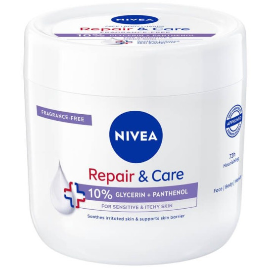 NIVEA REPAIR & CARE 10% GLYCERIN + PANTHENOL мултифункционален крем за лице ръце и тяло за чувствителна кожа 400 мл