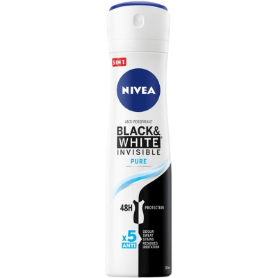 НИВЕА DEO BLACK & WHITE INVISIBLE PURE 48H део спрей против изпотяване за жени 150 мл