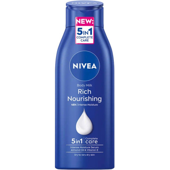 NIVEA BODY MILK RICH NOURISHING 48H подхранващо мляко за тяло за пълноценна грижа 5в1 400 мл
