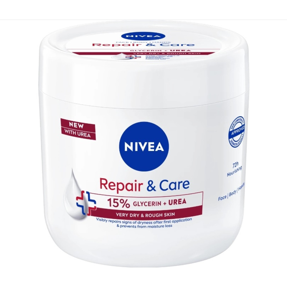 НИВЕА REPAIR & CARE 15% GLYCERIN + UREA мултифункционален крем за лице ръце и тяло за много суха и загрубяла кожа 400 мл - Грижа за лицето и тялото