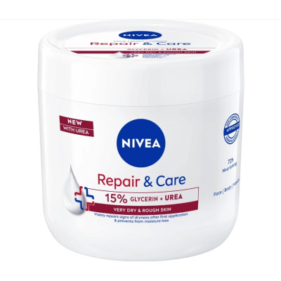 НИВЕА REPAIR & CARE 15% GLYCERIN + UREA мултифункционален крем за лице ръце и тяло за много суха и загрубяла кожа 400 мл