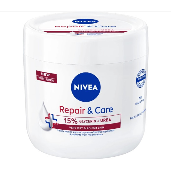 NIVEA REPAIR & CARE 15% GLYCERIN + UREA мултифункционален крем за лице ръце и тяло за много суха и загрубяла кожа 400 мл
