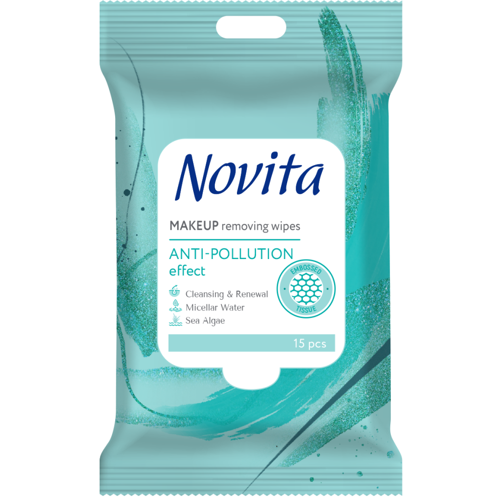 NOVITA нежни почистващи мокри кърпички за грим с водорасли х 15 бр - Грижа за лицето и тялото