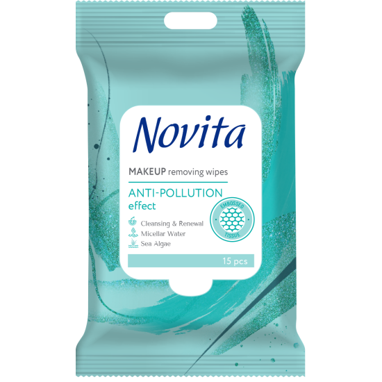 NOVITA MAKEUP нежни почистващи мокри кърпички за грим с водорасли х 15 бр