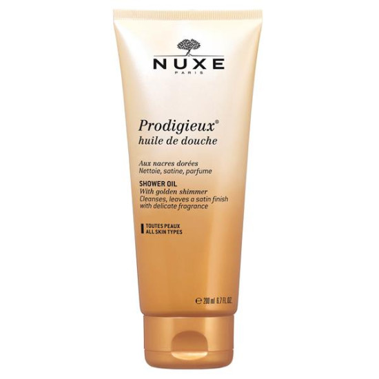 NUXE PRODIGIEUX Huile de Douche измиващо гел-олио със златисти частици за всеки тип кожа 200 мл