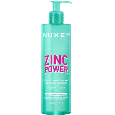 NUXE ZINC POWER GEL пречистващ почистващ гел за лице за комбинирана кожа склонна към несъвършенства с цинк и екстракт личи 400мл