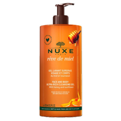 NUXE REVE DE MIEL Ultra-Rich Cleansing Gel богат почистващ гел за лице и тяло за суха и чувствителна кожа 750 мл