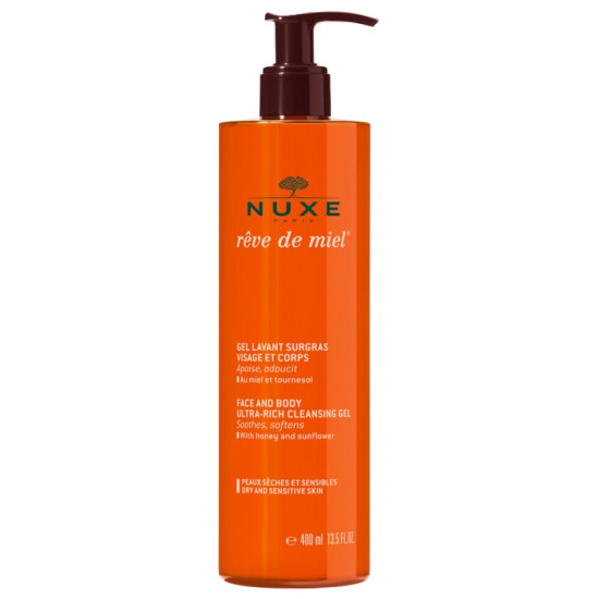 NUXE REVE DE MIEL Ultra-Rich Cleansing Gel богат почистващ гел за лице и тяло за суха и чувствителна кожа 400 мл