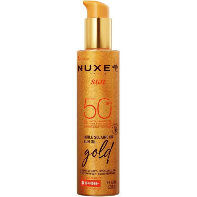 NUXE SUN GOLD Sun oil SPF50 олио за придобиване на тен със златисти частици за лице и тяло 150 мл