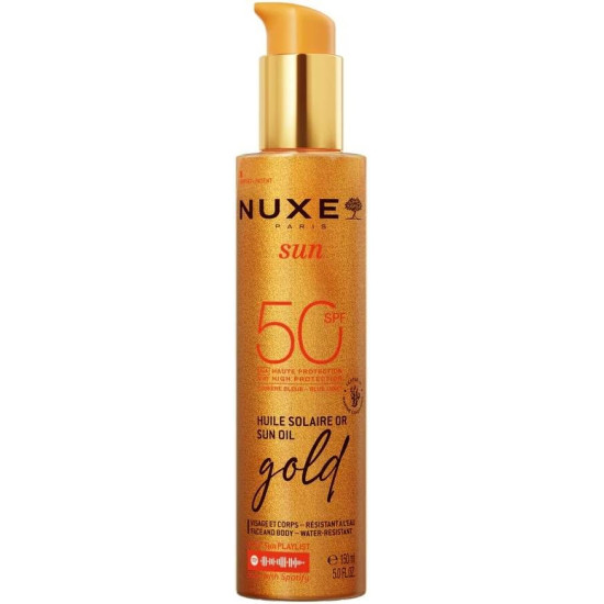 NUXE SUN GOLD Sun oil SPF50 олио за придобиване на тен със златисти частици за лице и тяло 150 мл