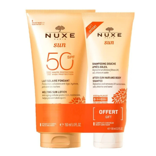 НУКС SUN ПРОМО КОМПЛЕКТ SPF50+ слънцезащитен лосион за лице и тяло 150 ...