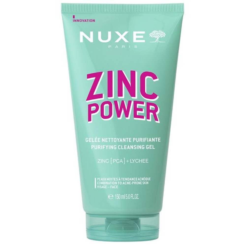 NUXE ZINC POWER GEL пречистващ почистващ гел за лице за комбинирана кожа склонна към несъвършенства с цинк и екстракт личи 150мл - Грижа за лицето