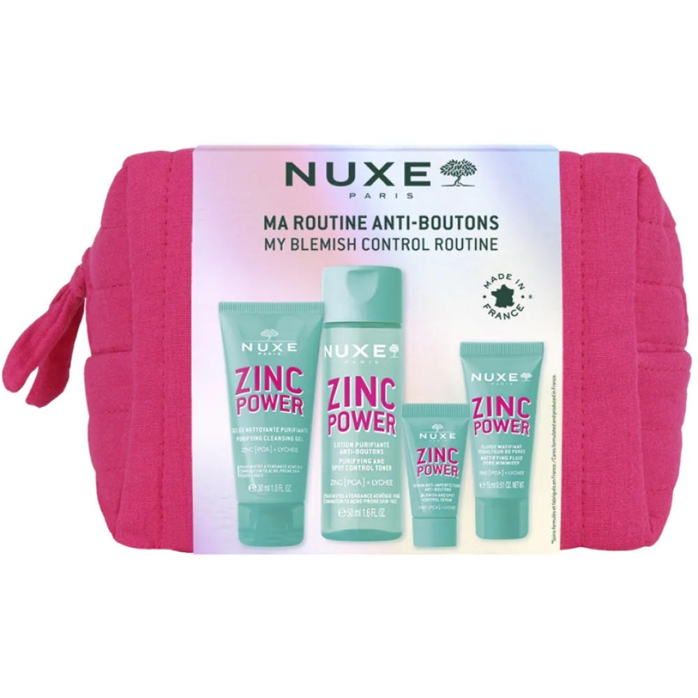 NUXE ZINC POWER ПРОМО КОМПЛЕКТ почистващ гел 30 мл + тонер 50 мл + серум срещу несъвършенства 5 мл + матиращ флуид 15 мл - Грижа за лицето