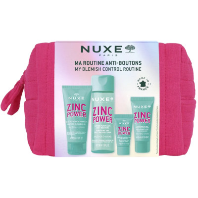 NUXE ZINC POWER ПРОМО КОМПЛЕКТ почистващ гел 30 мл + тонер 50 мл + серум срещу несъвършенства 5 мл + матиращ флуид 15 мл