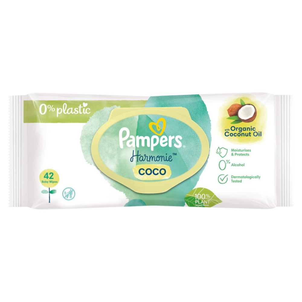 ПАМПЕРС HARMONY COCO бебешки мокри кърпи с органично кокосово масло х 42 бр - Бебешка и детска козметика
