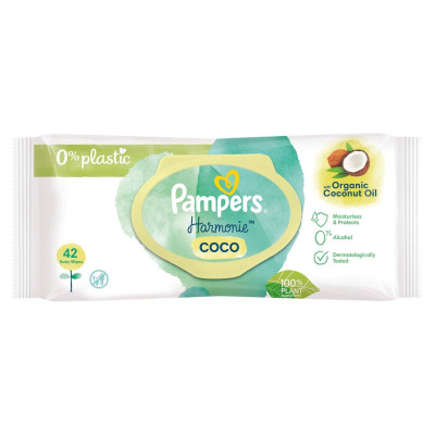 ПАМПЕРС HARMONY COCO бебешки мокри кърпи с органично кокосово масло х 42 бр