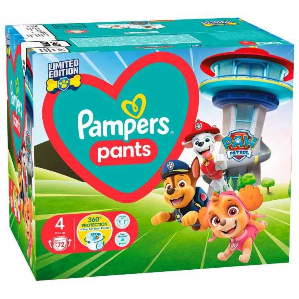 ПАМПЕРС PANTS 4 гащи за бебета и деца /9-15 кг/ х 72 бр PAW PATROL кутия - Грижа за детето
