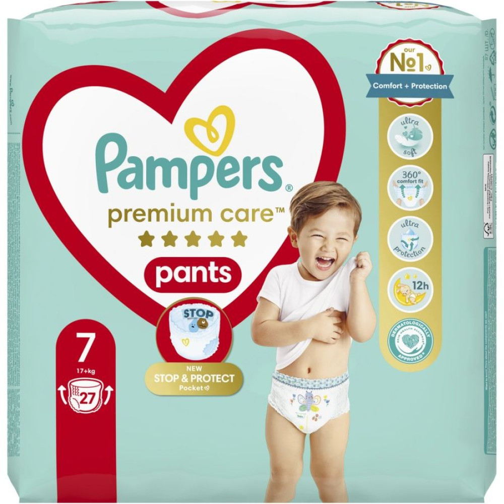 ПАМПЕРС PANTS PREMIUM CARE 7 гащи за бебета и деца /15+ кг/ x 27 бр - Грижа за детето