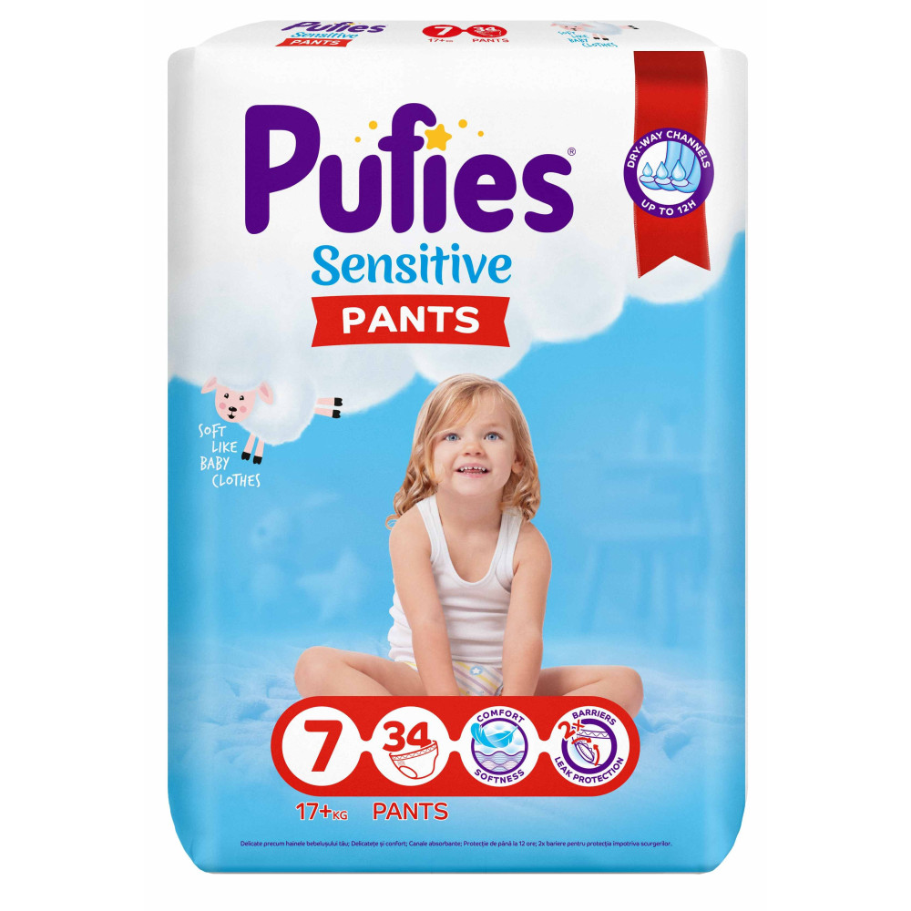 ПАМПЕРС ГАЩИ PUFIES SENSITIVE PANTS 7 17+ кг x 34 бр - Грижа за детето