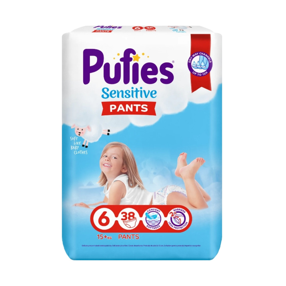 ПАМПЕРС ГАЩИ PUFIES SENSITIVE PANTS 6 15+ кг х 38 бр - Грижа за детето