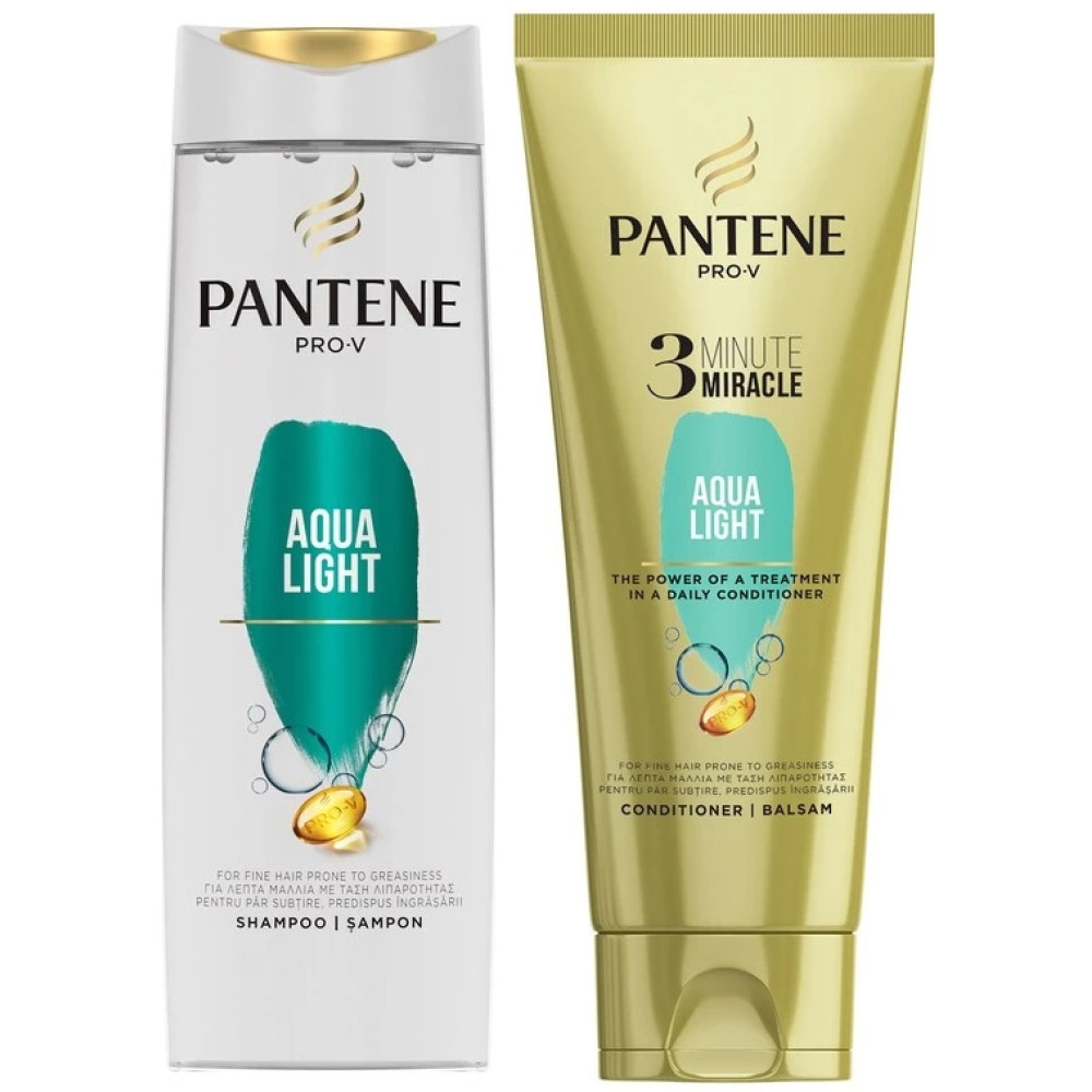 ПАНТЕН PRO V КОМПЛЕКТ AQUA LIGHT шампоан за тънка бързо омазняваша се коса 400 мл + AQUA LIGHT Miracle Serum серум балсам 200 мл - Грижа за косата