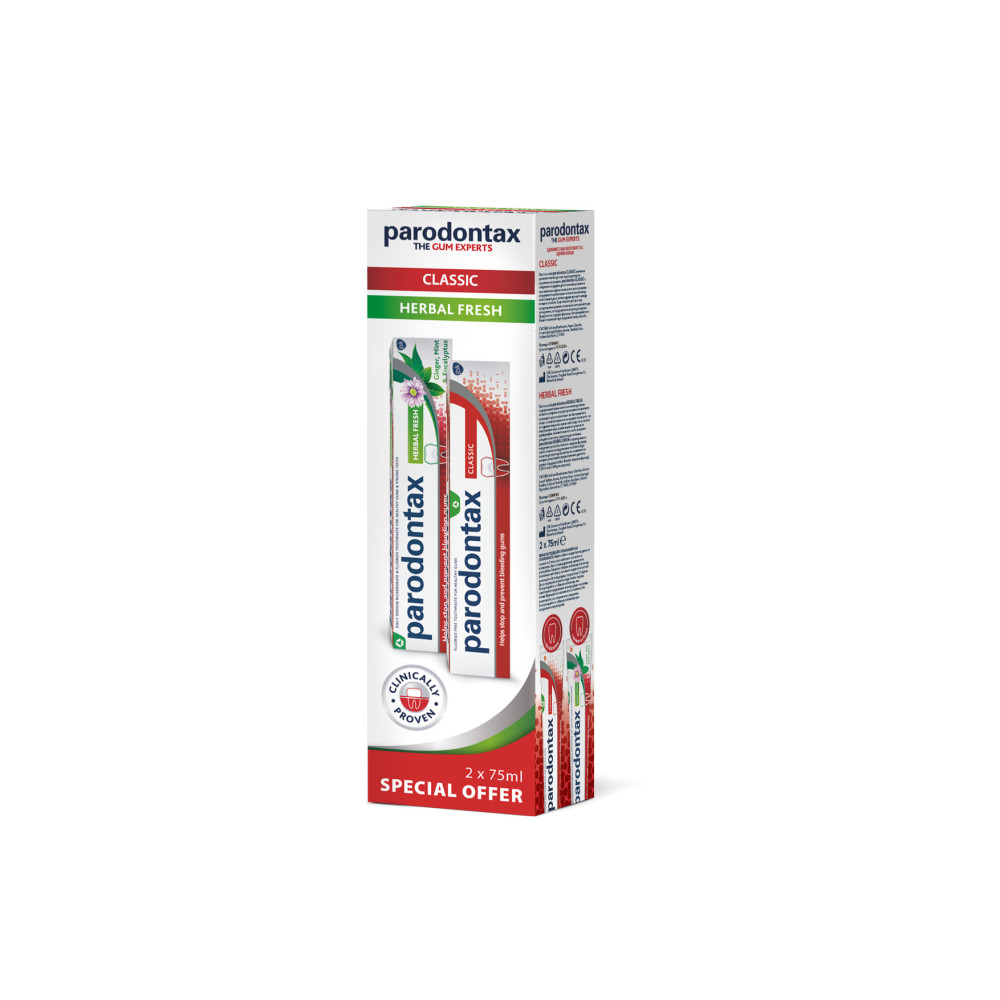 ПАРОДОНТАКС к-т паста за зъби PARODONTAX HERBAL 75 мл + паста за зъби PARODONTAX CLASSIC 75 мл - Орална хигиена