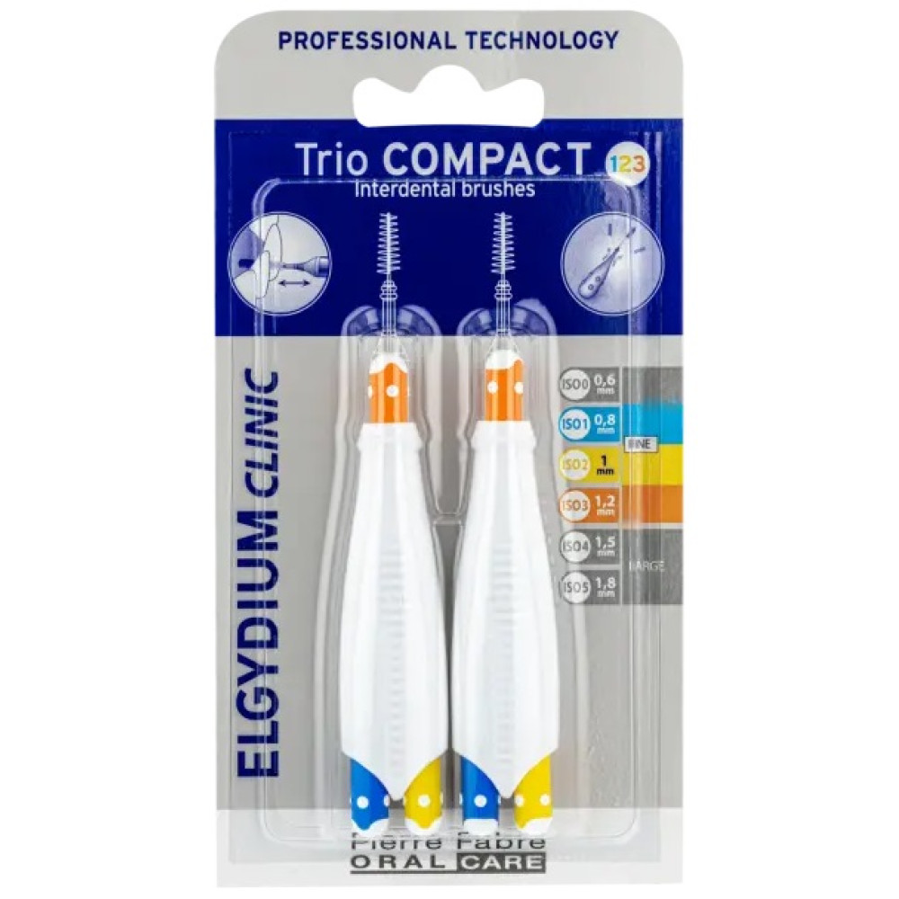ELGYDIUM CLINIC TRIO COMPACT 123 интердентални четки за тесни междузъбни пространства ISO 123 (0.8/1/1.2 мм) - Орална хигиена