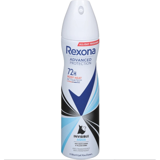 REXONA ADVANCED PROTECTION INVISIBLE AQUA 72H део спрей против изпотяване за жени 150 мл