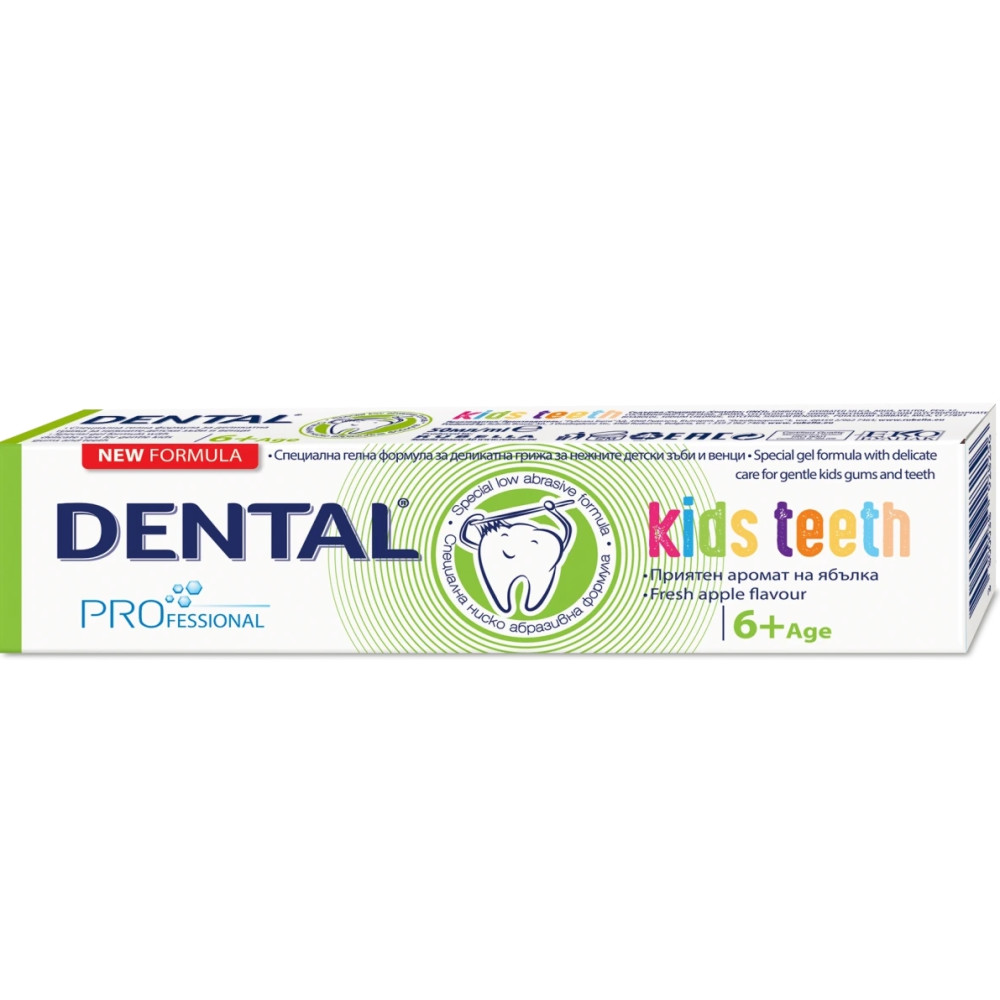 ДЕНТАЛ PROFESSIONAL KIDS TEETH 6+ детска паста за зъби и венци с аромат на ябълка 50 мл - Орална хигиена