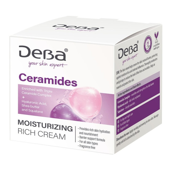 ДЕВА CERAMIDES MOISTURIZING RICH CREAM крем за лице хидратиращ овлажняващ премахващ фините линии и бръчки за всеки тип кожа 50мл