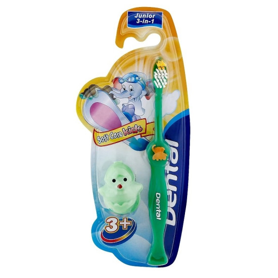 ДЕНТАЛ детска четка за зъби Soft Care Kids /3+ г/ с поставка