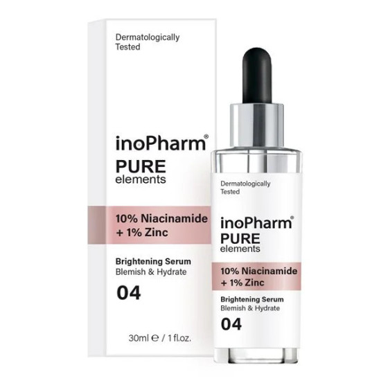 INOPHARM PURE ELEMENTS 10% NIACINAMIDE + 1% ZINC серум за лице с ниацинамид против пигментни петна 30 мл