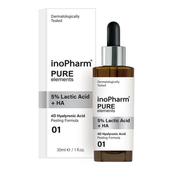 ИНОФАРМ PURE ELEMENTS 5% LACTIC ACID + HA пилинг за лице с млечна киселина 30 мл