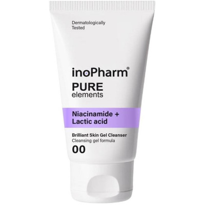 ИНОФАРМ PURE ELEMENTS BRILLIANT SKIN GEL CLEANSER почистващ гел за лице с Ниацинамид и Млечна киселина за всеки тип кожа 150 мл