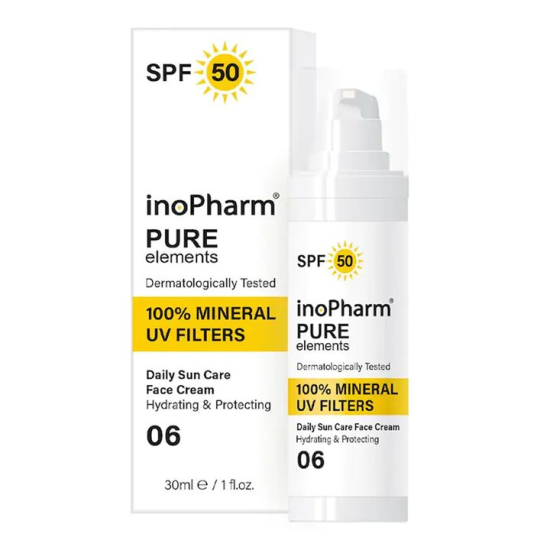 ᐉ ИНОФАРМ PURE ELEMENTS ЕЖЕДНЕВЕН СЛЪНЦЕЗАЩИТЕН КРЕМ ЗА ЛИЦЕ С SPF 50 30 мл
