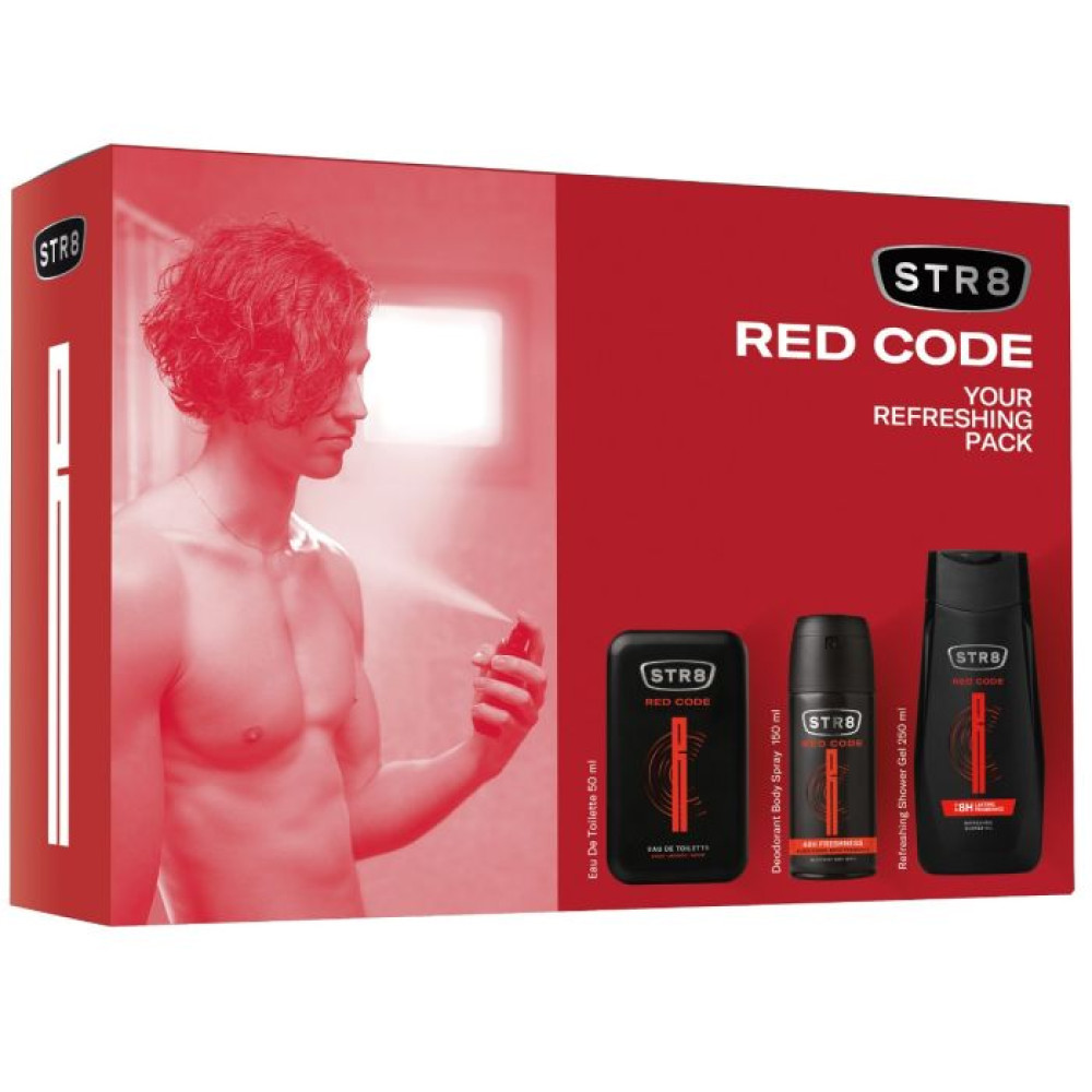СТР 8 RED CODE комплект за мъже /тоалетна вода 50 мл + део спрей 150 мл + душ гел 250 мл/ - Грижа за тялото