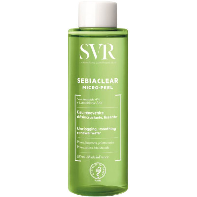 SVR SEBIACLEAR MICRO-PEEL WATER микропилинг обновяваща вода за лице за чувствителна мазна кожа за черни точки и петна 150 мл