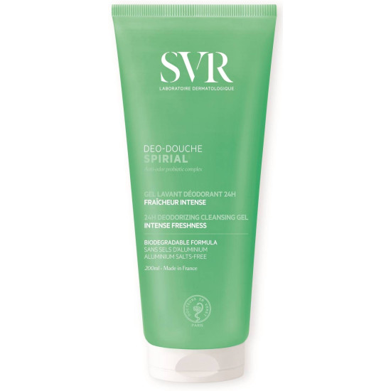 SVR SPIRIAL DEO-DOUCHE 2в1 измиващ гел против изпотяване и 24-часова свежест за лице тяло коса и интимна зона 200 мл