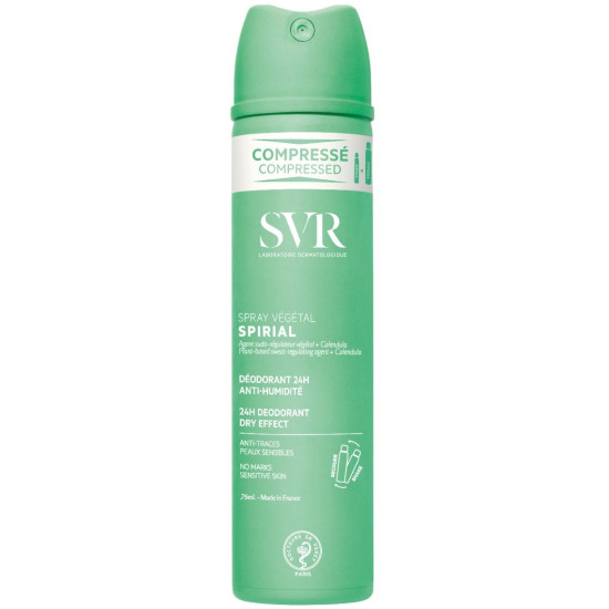 SVR SPIRIAL SPRAY VEGETAL 24H интензивен део спрей за тяло за чувствителна кожа без алуминиеви соли 75 мл