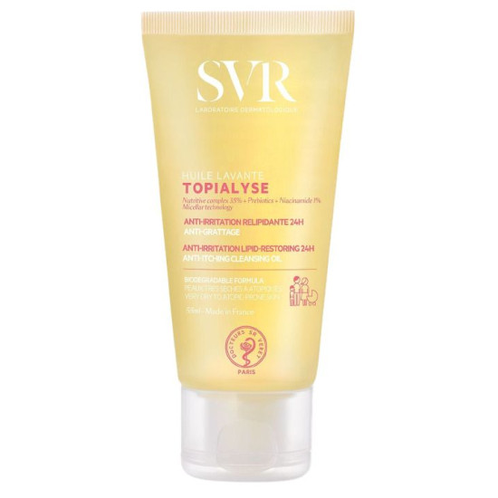 SVR TOPIALYSE HUILE LAVANTE мицеларно почистващо душ-олио за лице коса тяло и интимни зони за суха и атопична кожа 55 мл