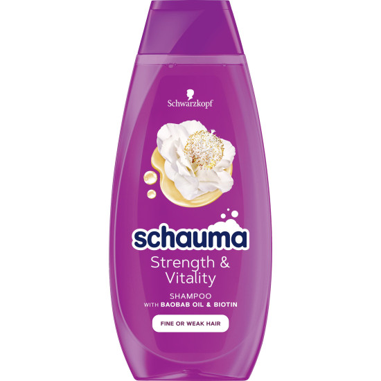 SCHAUMA STRENGTH & VITALITY шампоан за тънка и слаба коса с масло от боабаб и биотин 400 мл