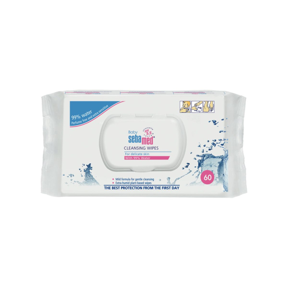 СЕБАМЕД BABY CLEANSING WIPES бебешки мокри кърпички с 99% вода х 60 бр - Бебешка и детска козметика