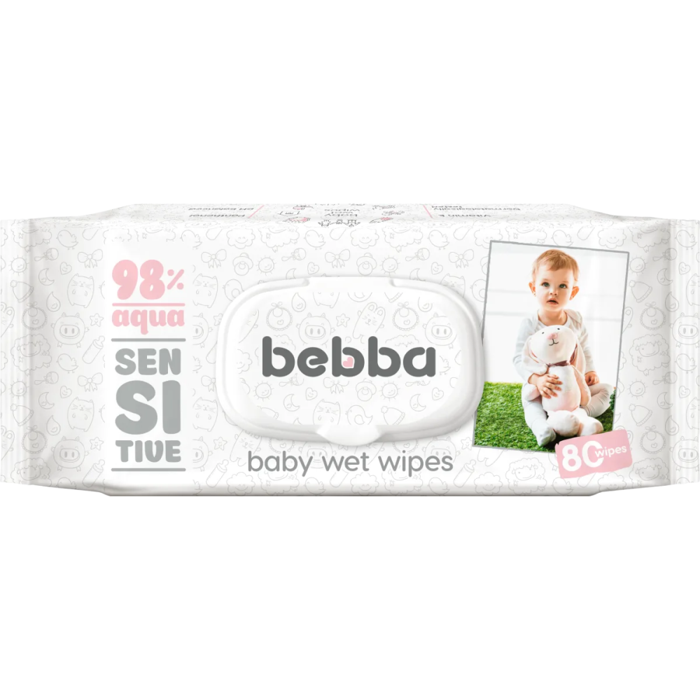 БЕБА SENSITIVE бебешки влажни кърпички с капак х 80 бр СИЛКЛАЙН - Бебешка и детска козметика