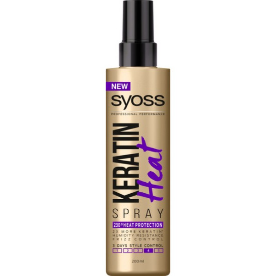 SYOSS KERATIN HEAТ 230°C спрей за коса за топлинна защита при ползване на преса маша и сешоар 200 мл