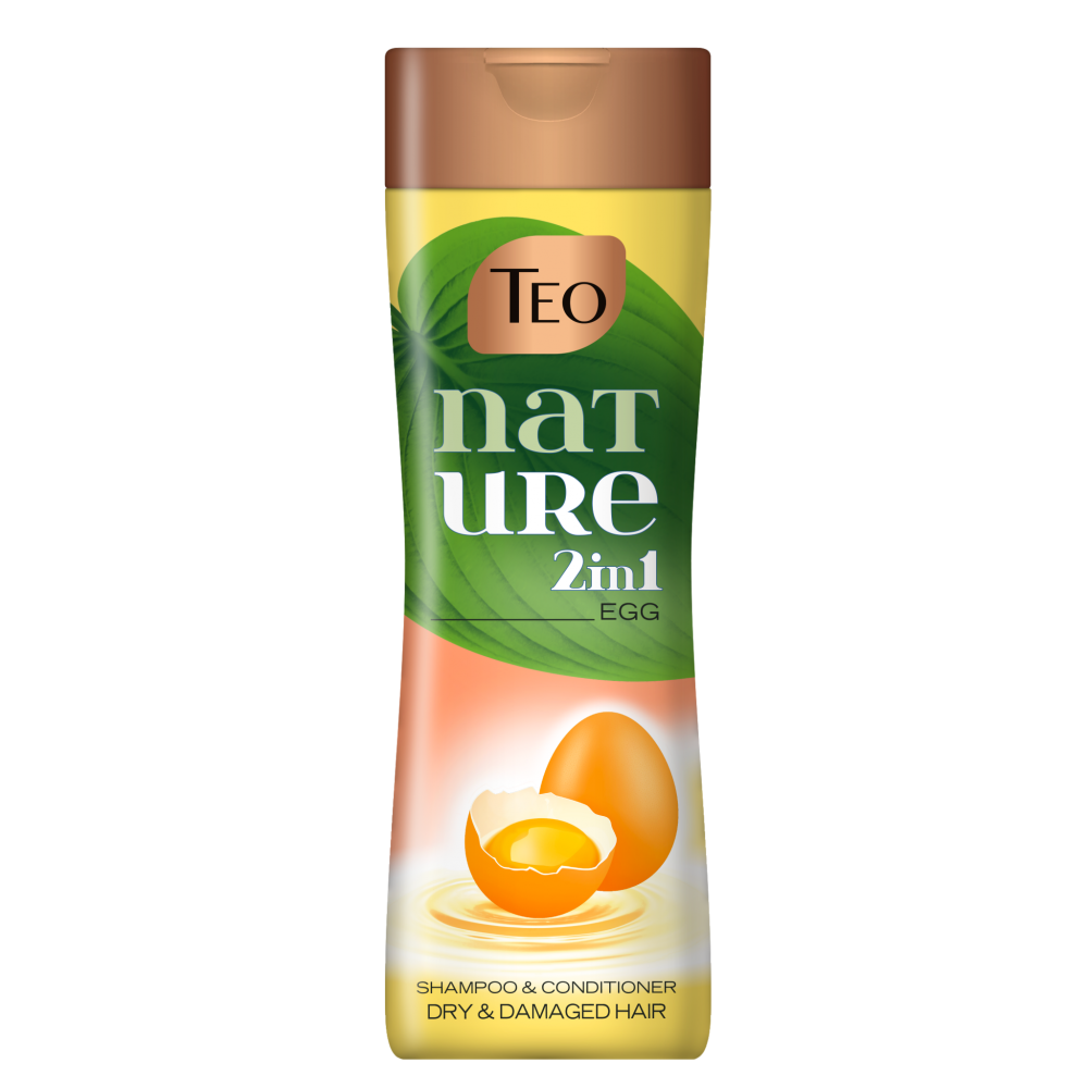 TEO NATURE 2in1 EGG подхранващ шампоан и балсам с яйчен жълтък за суха и увредена коса 350 мл