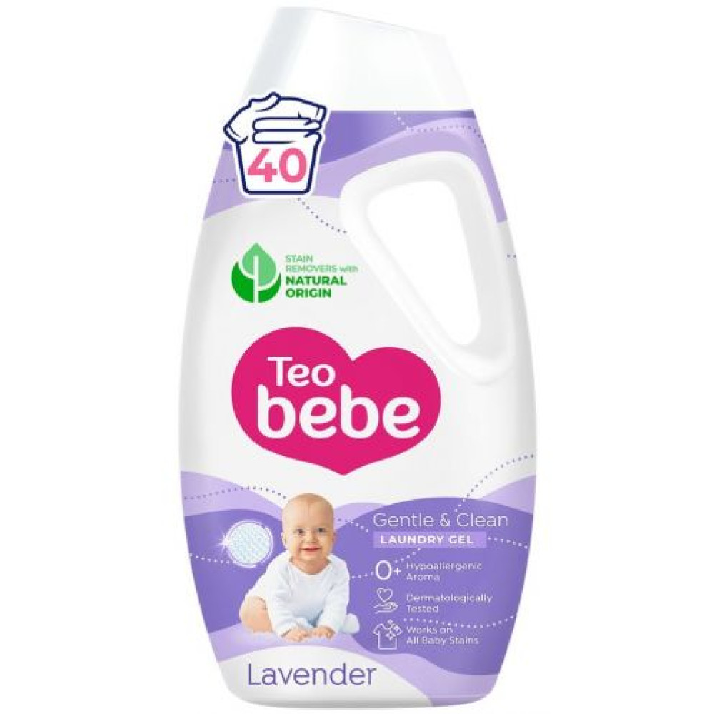 ТЕО БЕБЕ GENTLE&CLEAN LAVENDER течен перилен препарат с аромат на лавандула 1,8 л /40 пранета/ - Перилни препарати