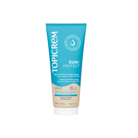 TOPICREM SUN PROTECT Fresh After Sun Gel хидратиращ гел за след слънце за лице и тяло за чувствителна кожа 200 мл