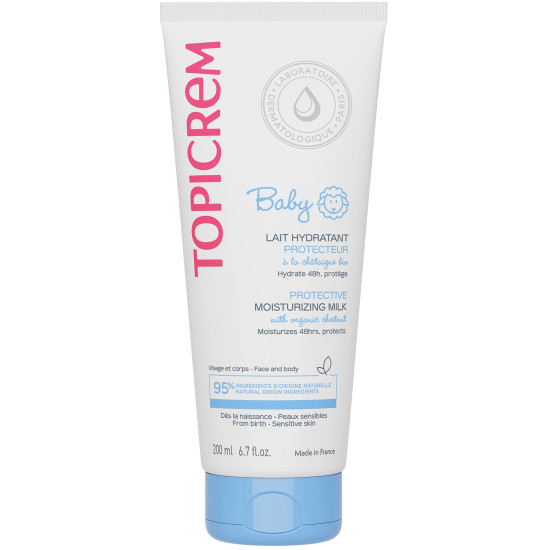 TOPICREM BABY PROTECTIVE MOISTURIZING MILK защитно хидратиращо мляко за лице и тяло за бебета и деца 200 мл
