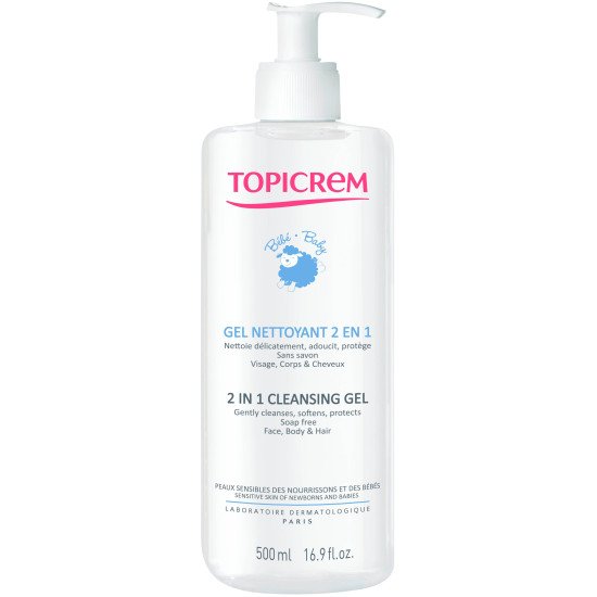 TOPICREM BABY 2in1 почистващ гел за лице коса и тяло за бебета и деца 500 мл